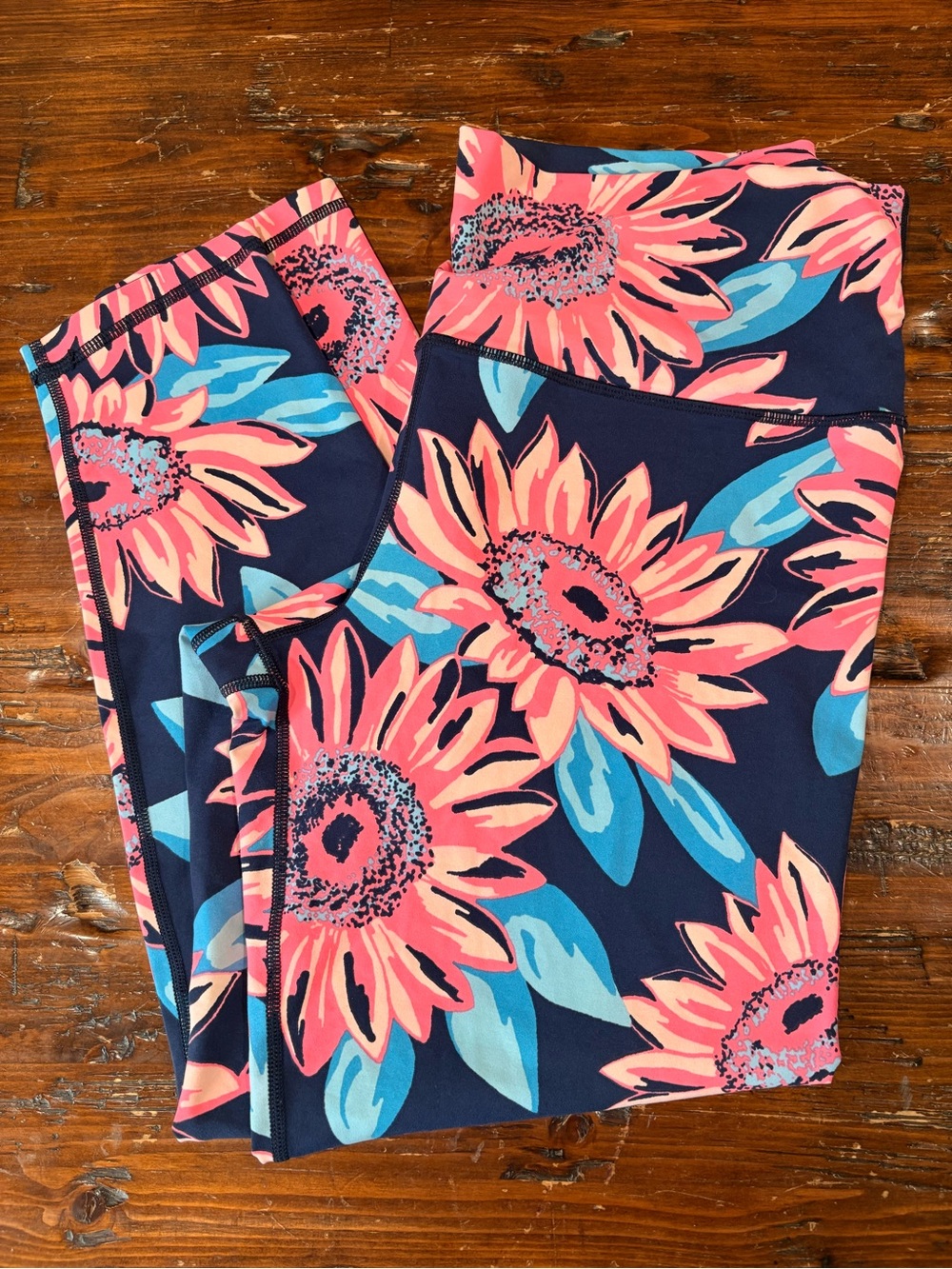 aerie Navy Pink Blue Sunflower Print Leggings XL